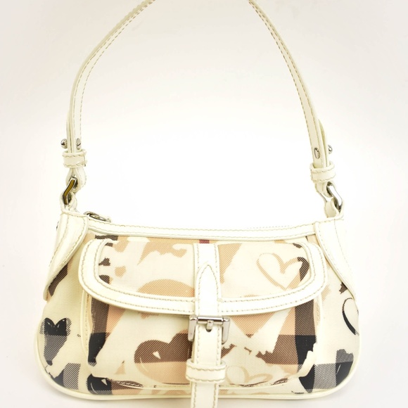 Burberry Handbags - BURBERRY: White Leather, & "Heart Check" Bag (rp)